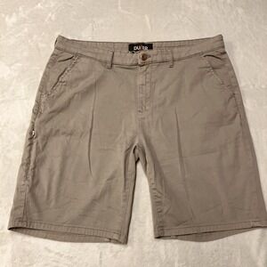 DU/ER Live Free Journey Shorts 9" Inseam Beige Tan Flat Front Chino Mens Size 36